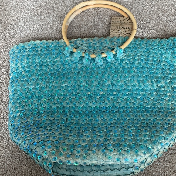 Turquoise & Straw Bling Tote/Purse - Picture 7 of 9